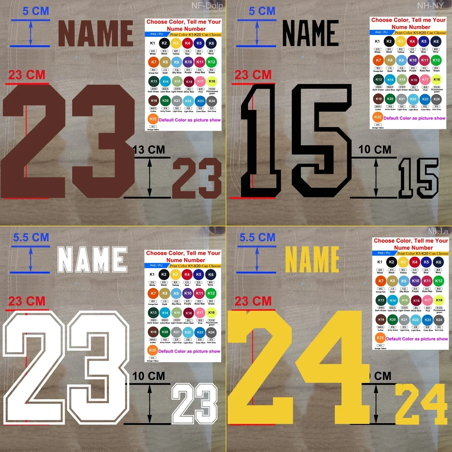 Custom Different Color Size Basketball Number Heat Transfer Printing Stickers Customized Hot Stamping for Basketball Uniforms