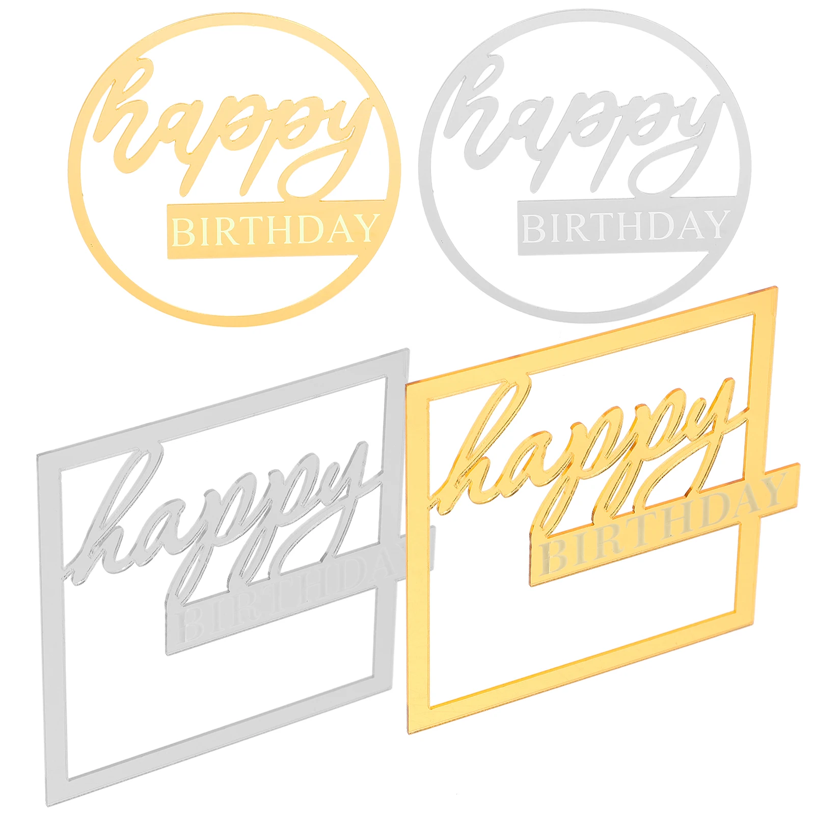 

4 Pcs Toppers Birthday Party Decorations Golden Silver Round Cupcake Topper Ornament Cake Decoration Cupcake Topper Reusable