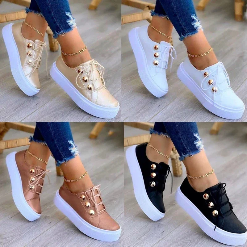 Été blanc femmes chaussures mode bout rond plate-forme chaussures grande taille espadrilles décontractées à lacets chaussures plates femmes sans lacet chaussures de Tennis