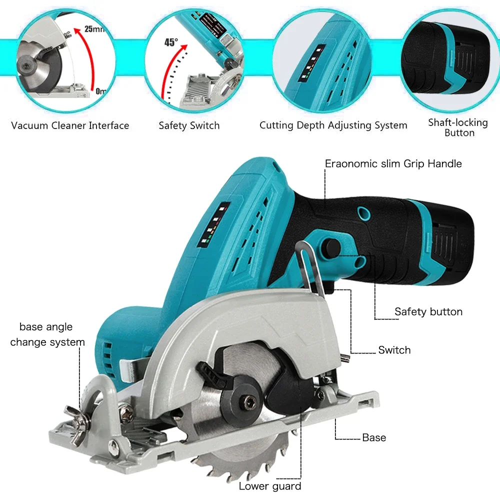 Brushless 3inch 16.8V Electric Lithium Circular Saw 27mm Depth Adjustable Woodworking Power Tool Wood Board Cutting Machine