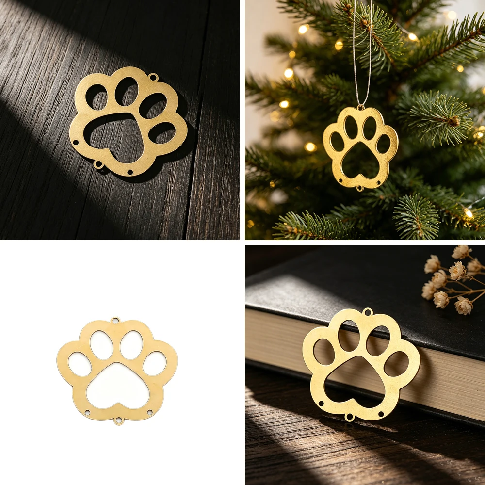 Vintage Brass Dog Paw Print Charm Pendant Multi-hole Design for DIY Jewelry Necklace Bracelet Keychain Christmas Ornament Gift