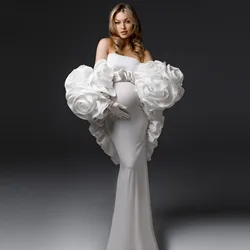 Luxury White Two Pieces Maternity Gowns Ruffles Handmade Flower Women Fashion Pregnancy Gown Bridal Wedding Dress 2025 New In