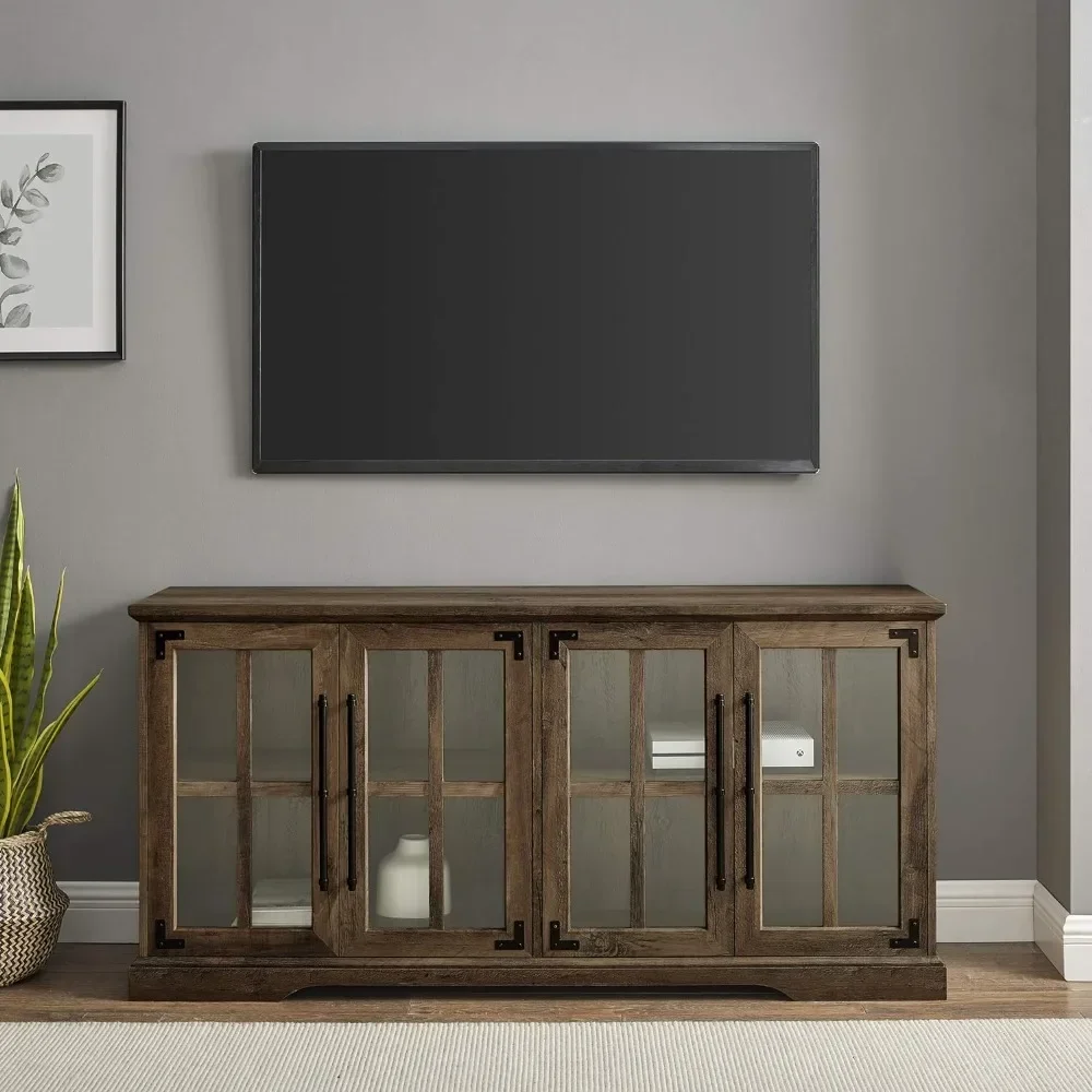 Farmhouse Barn Glass Door Wood Universal TV Stand for TV's up to 64