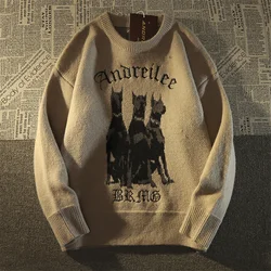 Vintage oversize camisola feminina doberman cão malha goth camisola inverno harajuku estilo coreano roupas moda estética streetwear