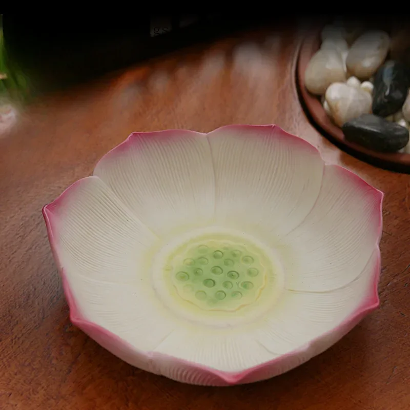1PCS Ceramic Fruit Plate Chinese Home Buddha Hall for Buddha Guanyin Painted Lotus Flower Vegetarian Fruit Pot Dried Fruit Plate