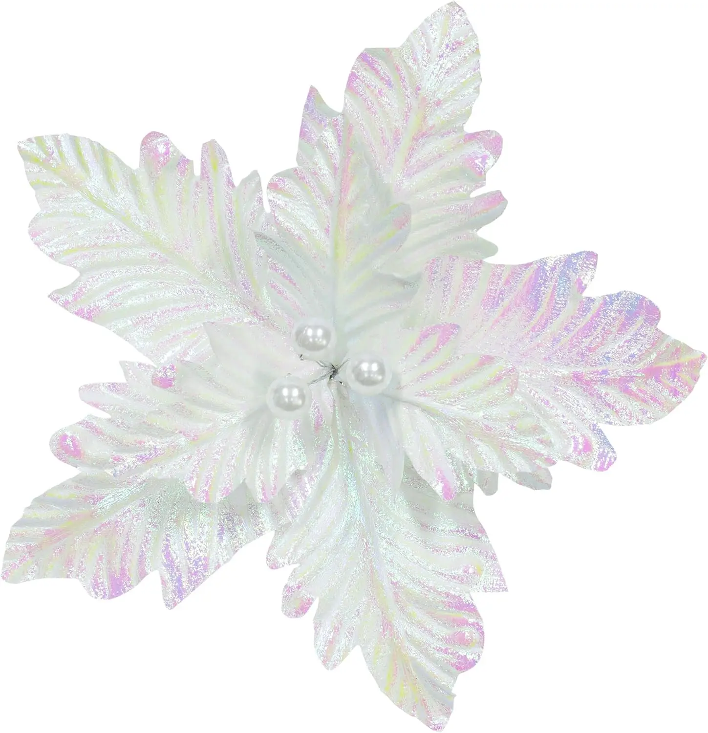 

6 шт. переливающиеся рождественские елочные цветы пуансеттии 10-дюймовые белые елочные украшения без блеска