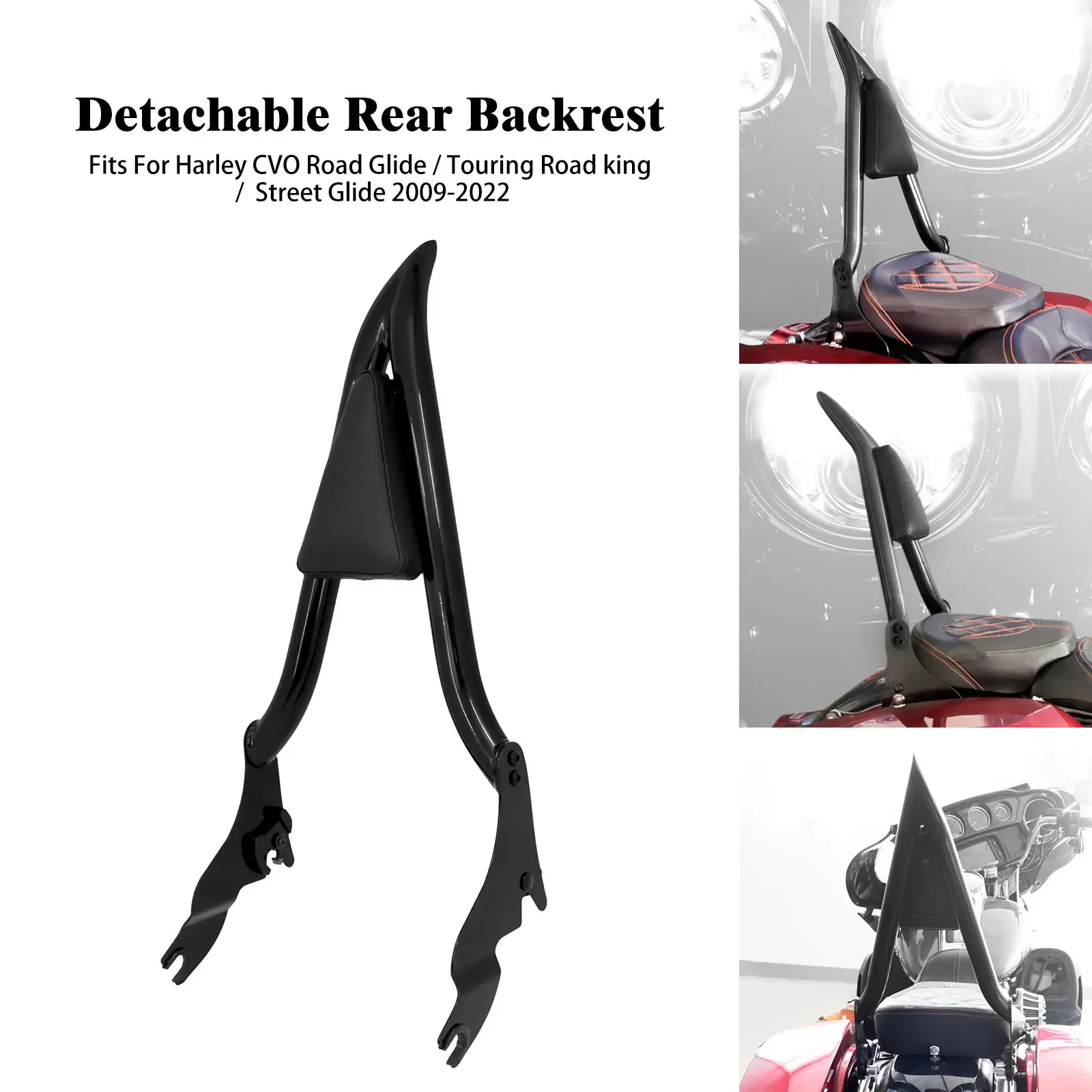 

Motorcycle 22'' Black Detachable Backrest Sissy Bar Rear Passenger Backrest For Harley Touring Electra Street Glide FLHR 09-2022