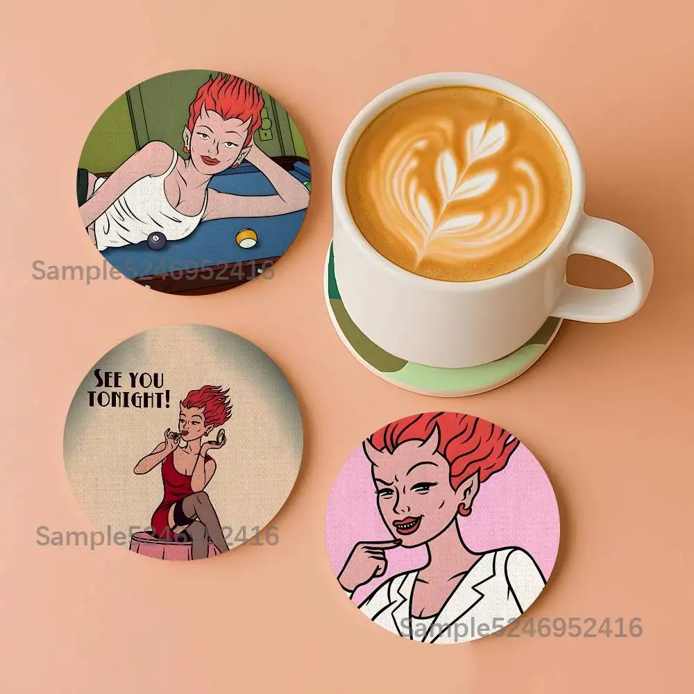 

C-Callie Maggotbone Round Wooden Coasters Heat Resistant Non-slip Drink Cafe Decoration 2D Flat Color Print Set