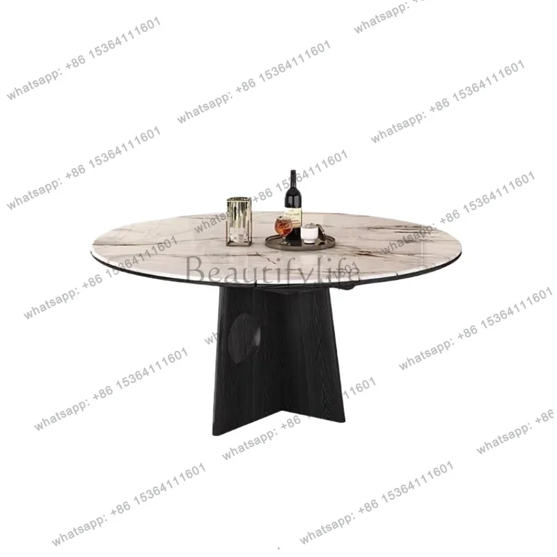 Natural microcrystalline stone folding dining table variable round, solid wood telescopic marble dining table and chair