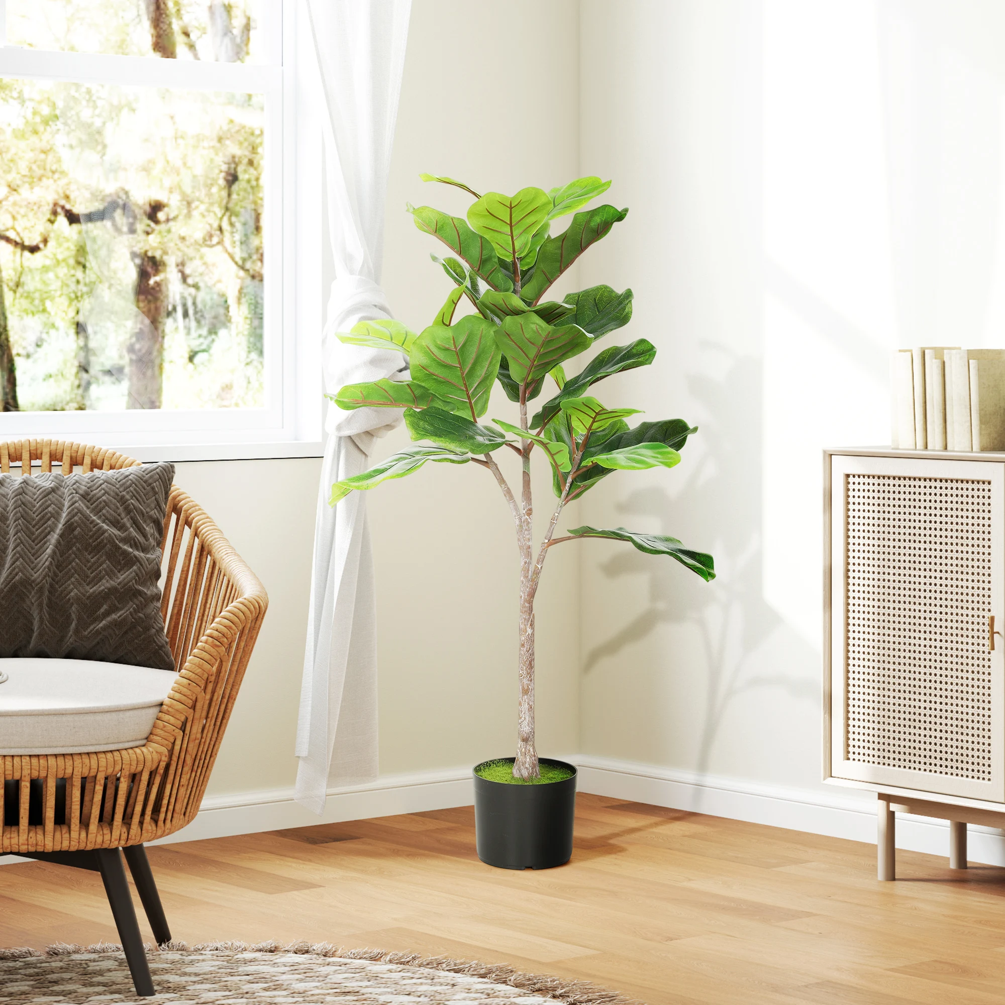 

Artificial Fiddle Leaf Fig Tree Tall Fake Potted Plant Realistic Indoor Decor with Planter No Maintenance Bendable Branches