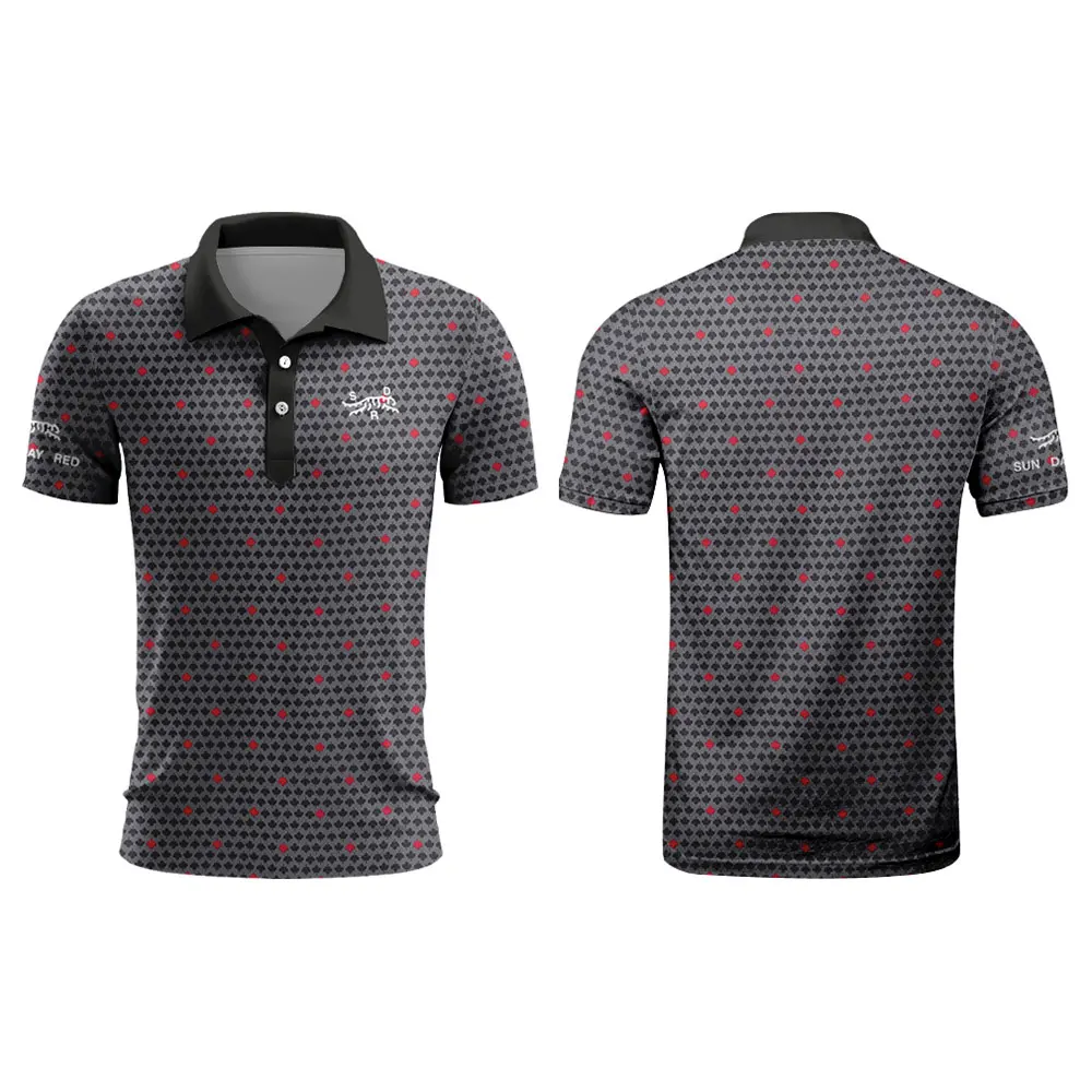 Tiger Woods Golf Sun Day Red Golf Polo Shirt Orange Floral Men\'s Summer polo shirt Quick Dry Golf Club button up T-shirt Polo