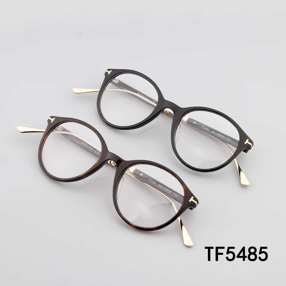 Brand Vintage Acetate Myopia Alloy Leg Eyewear Round Prescription Glasses Frame Women Men Optical New Eyeglass Frames TF5485