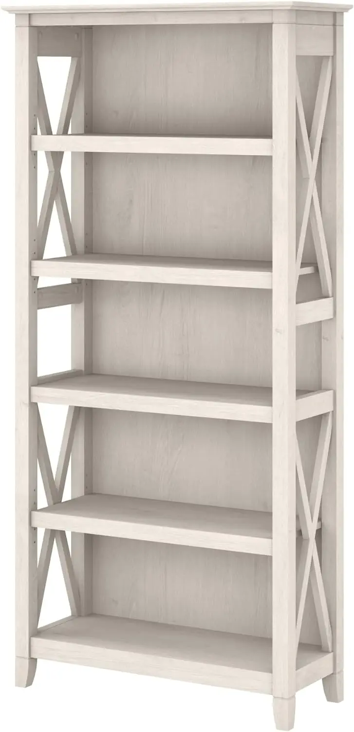 

Key West Bookcase Shelf in Linen White Oak | Farmhouse Bookshelf Display Cabinet for Library, Bedroom, Living Roo