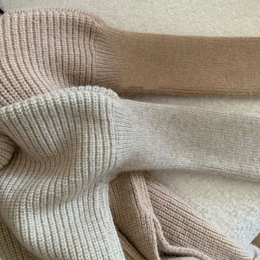 

Women Sweater Solid Color High Neck Long Sleeve Knit Sweater Slim Fit Irregular Hem Mid-length Knitwear Irregular Loose Knit