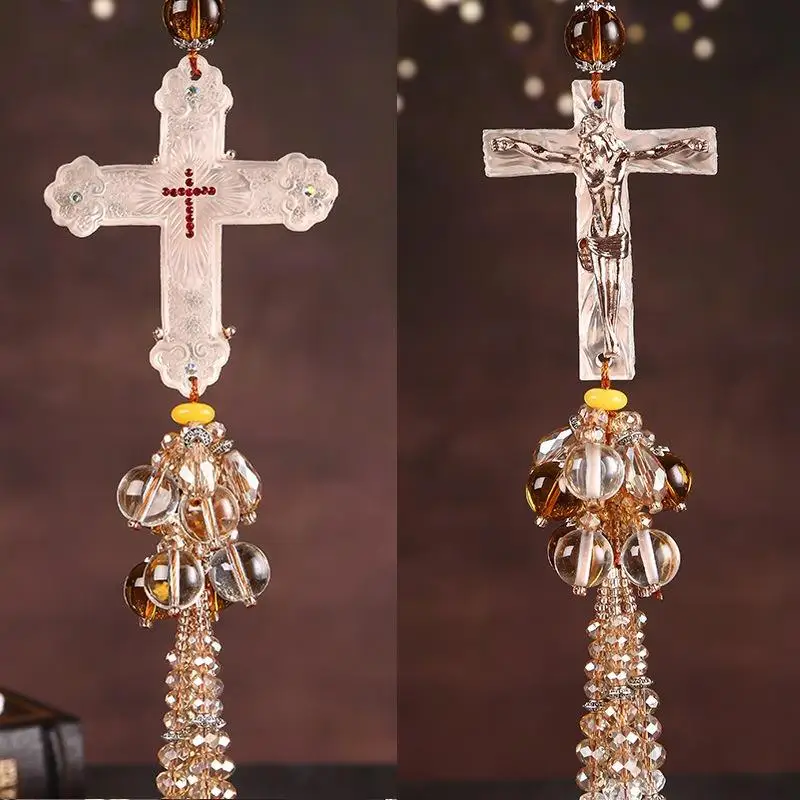 1PC Elegant Car Interior Decoration Crystal Cross Pendant with Exquisite Design Fine Details