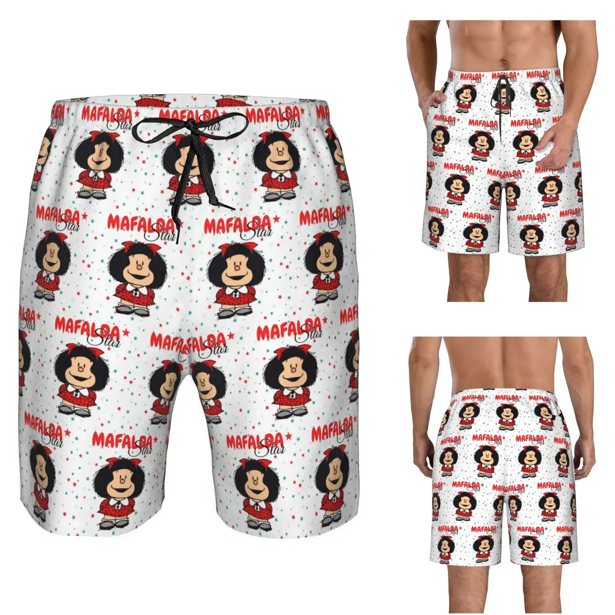 Happy Mafalda Manga Quino Comic Trunks Beach Board Shorts Casual Quick Dry Swim Summer Men Pants