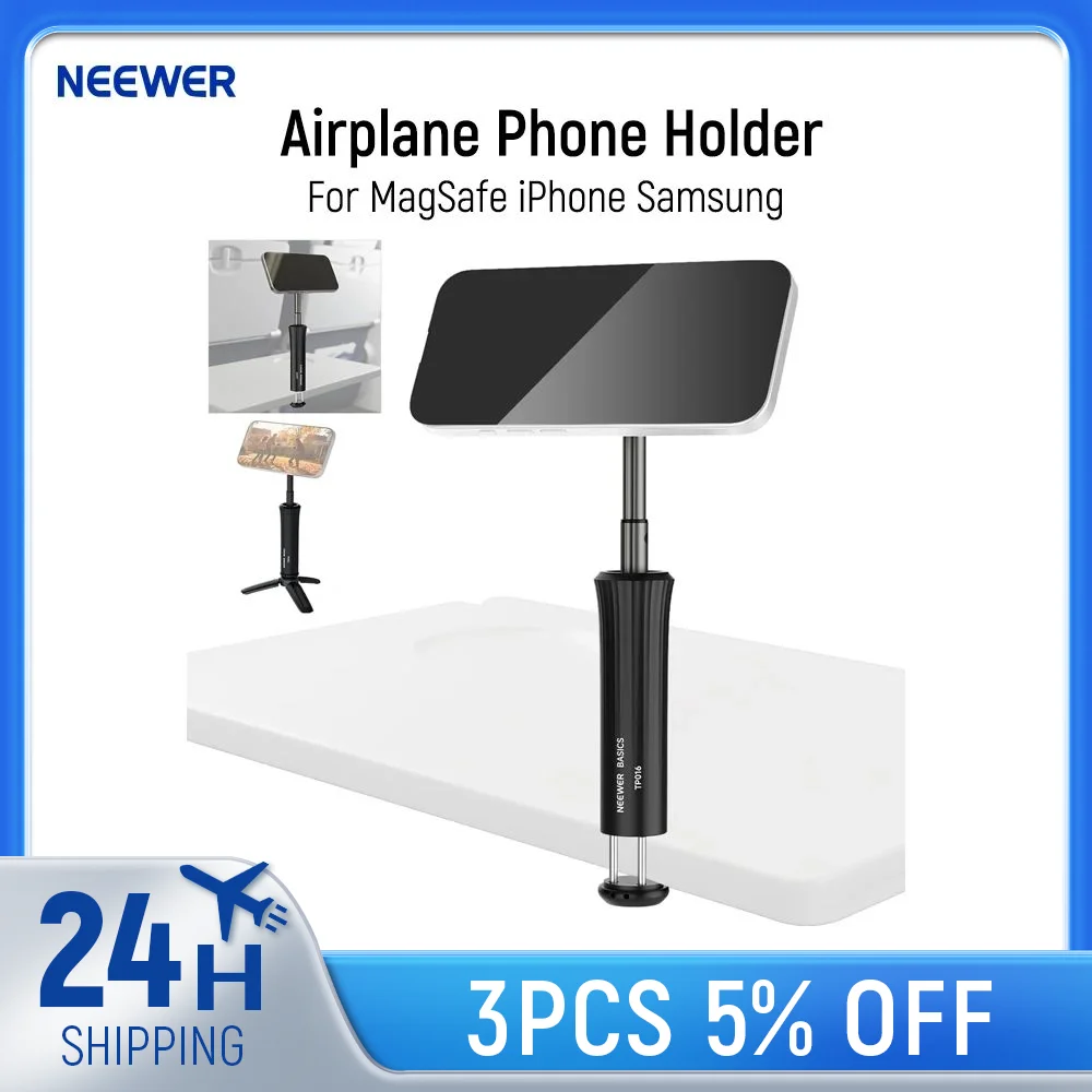 NEEWER Airplane Phone Holder, Magnetic Smartphone Desk Mount Tripod Stand Handheld Selfie Stick For MagSafe iPhone Samsung