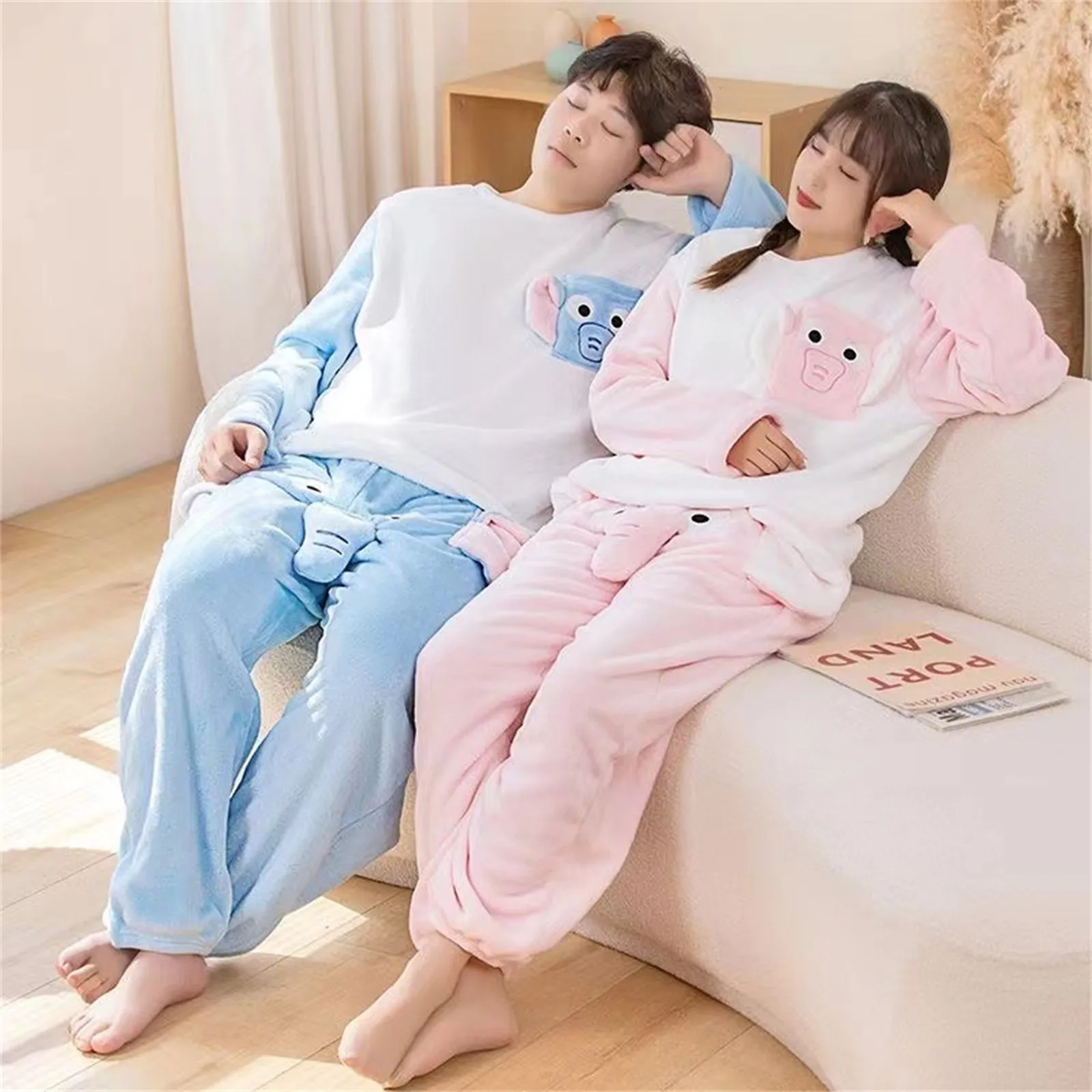 Funny Elephant Men Pajama Sleepwear Novelty Humorous Tops+Pants Two Piece Set Gift For Men Winter Warm Thickened Homewear