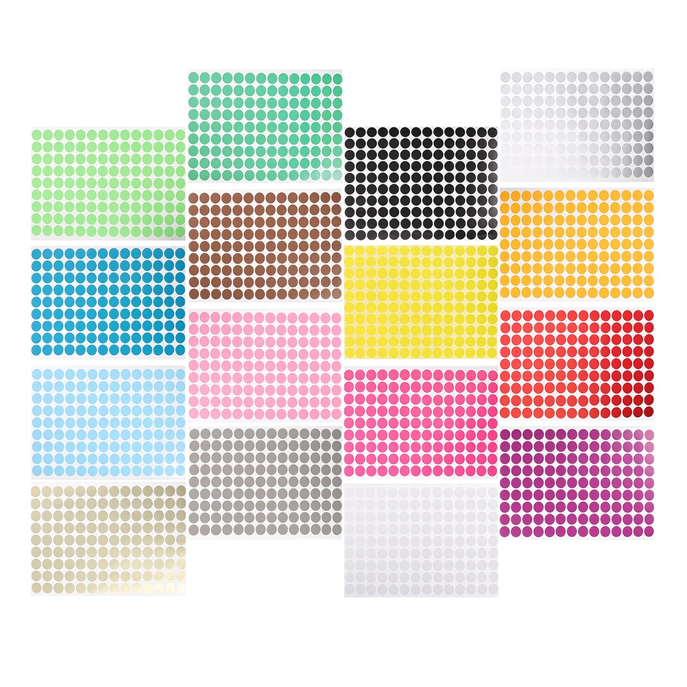 

16 листов этикеток с цветным кодированием, самоклеящиеся круглые наклейки в горошек, водонепроницаемые, пронумерованные для офиса, склада, украшения класса