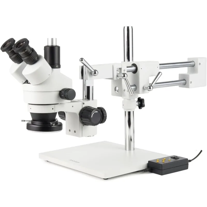 SM-4TZ-144A Professional Trinocular Stereo Zoom Microscope, WH10x Eyepieces, 3.5X-90X Magnification, 0.7X-4.5X Zoom, 110V-240V,