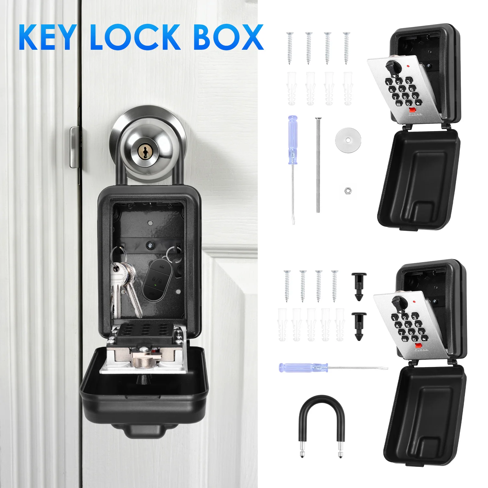12-Digit Push Button Key Lock Box Wall Mounted Weatherproof Aluminum Key Safe Storage Box for House Realtors Airbnb Office