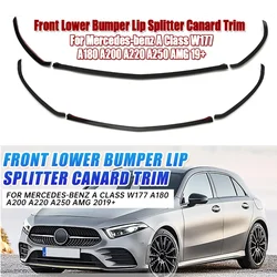 3Pcs Front Lower Bumper Lip Splitter Canard Trim Styling Mouldings For Mercedes-Benz A Class W177 A180 A200 A220 A250 AMG 2019+