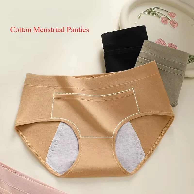 Cotton Menstrual Panties Women Triple-Layer Leak-Proof Antibacterial Period Panties Leak Proof Menstrual Panties Women's Briefs