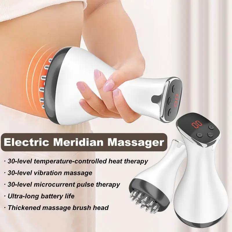 Escova meridiana elétrica gua sha massageador corporal vibrar microcorrente compressa quente raspagem máquina de drenagem linfática queimador de gordura