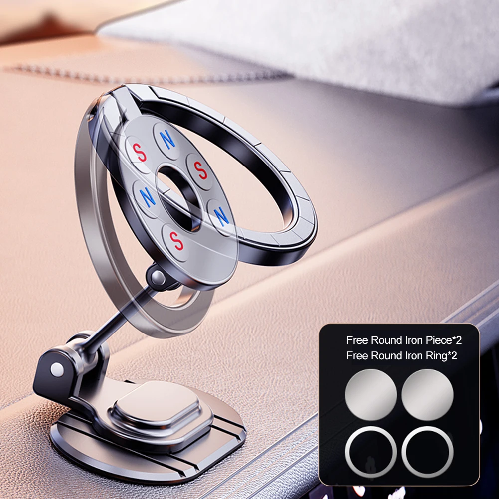 

Двойной магнитный автомобильный держатель для телефона 360° ° Поворотные сильные магниты, автомобильный держатель для телефона, складной для приборной панели автомобиля для iPhone 15 14