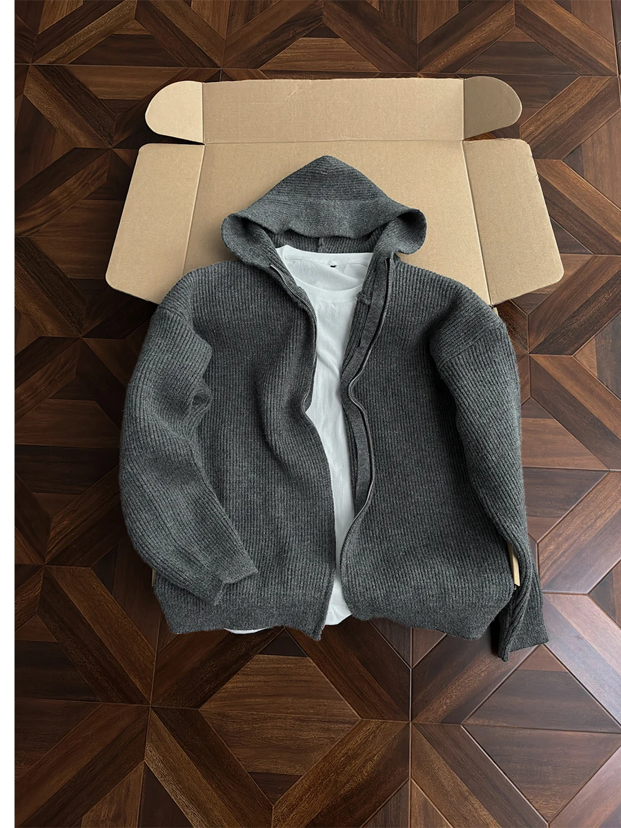 

Американский открытый кардиган с капюшоном, свитер, мужская свободная верхняя одежда, винтажная вязаная одежда Lazy Sle для молодежи, повседневная одежда