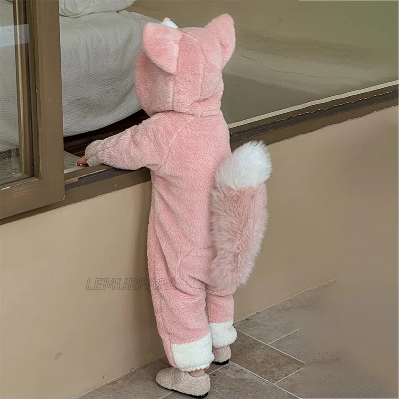 Pink Onesies For Girls Cute Squirrel Pajama Outfit Halloween Festival Party Suit Children Winter Clothes Anime Warm Jumpsuit