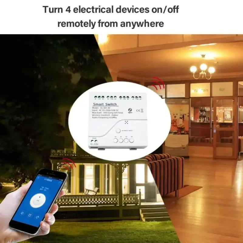 Interruptor inteligente Zigbee RF433 de 4 canales, módulo de interruptor WiFi, Control remoto Tuya Smart Life, funciona con Alexa y Google Home, 10A