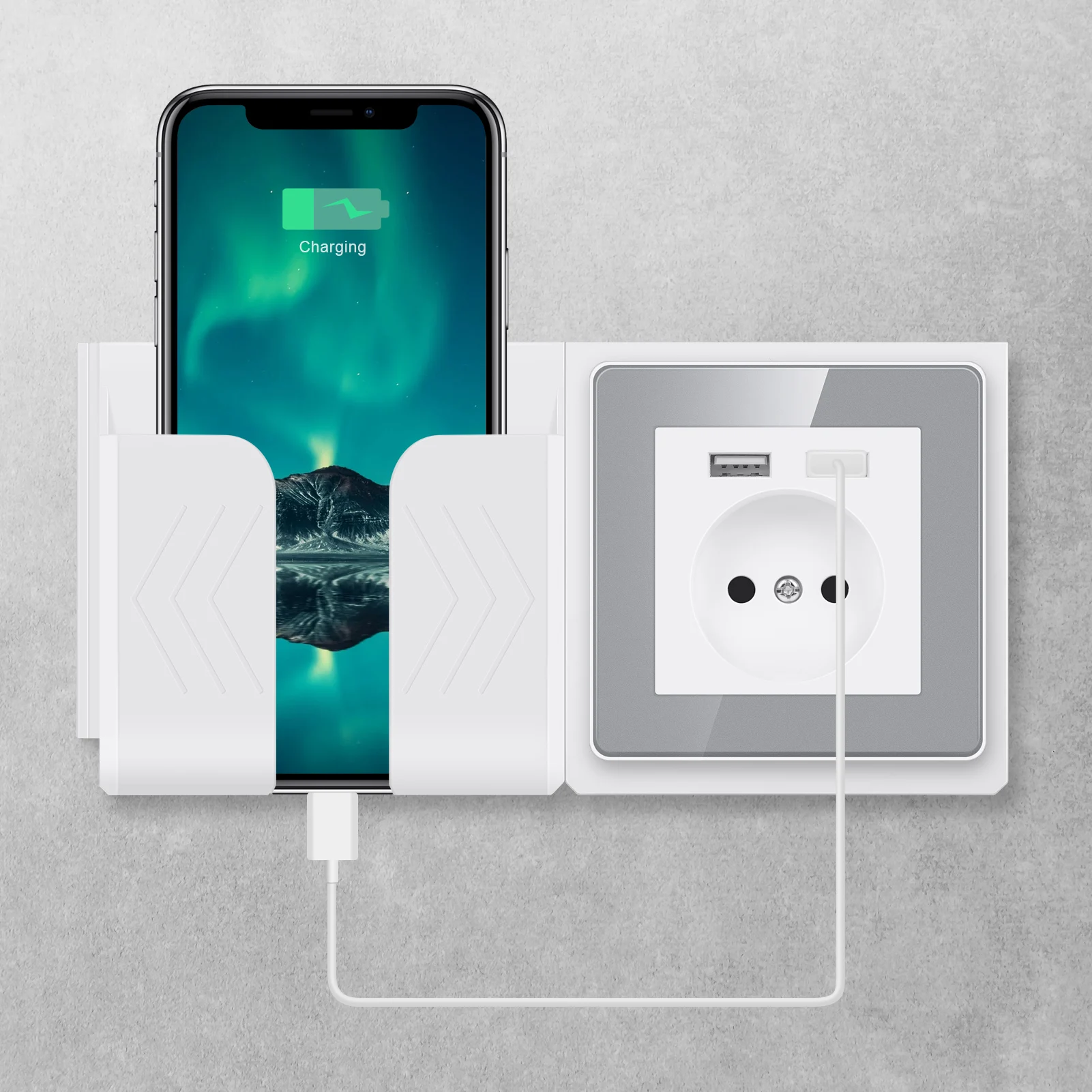 Prise murale de style européen avec deux prises USB, adaptée aux développements de téléphone portable, usage hôtelier et domestique