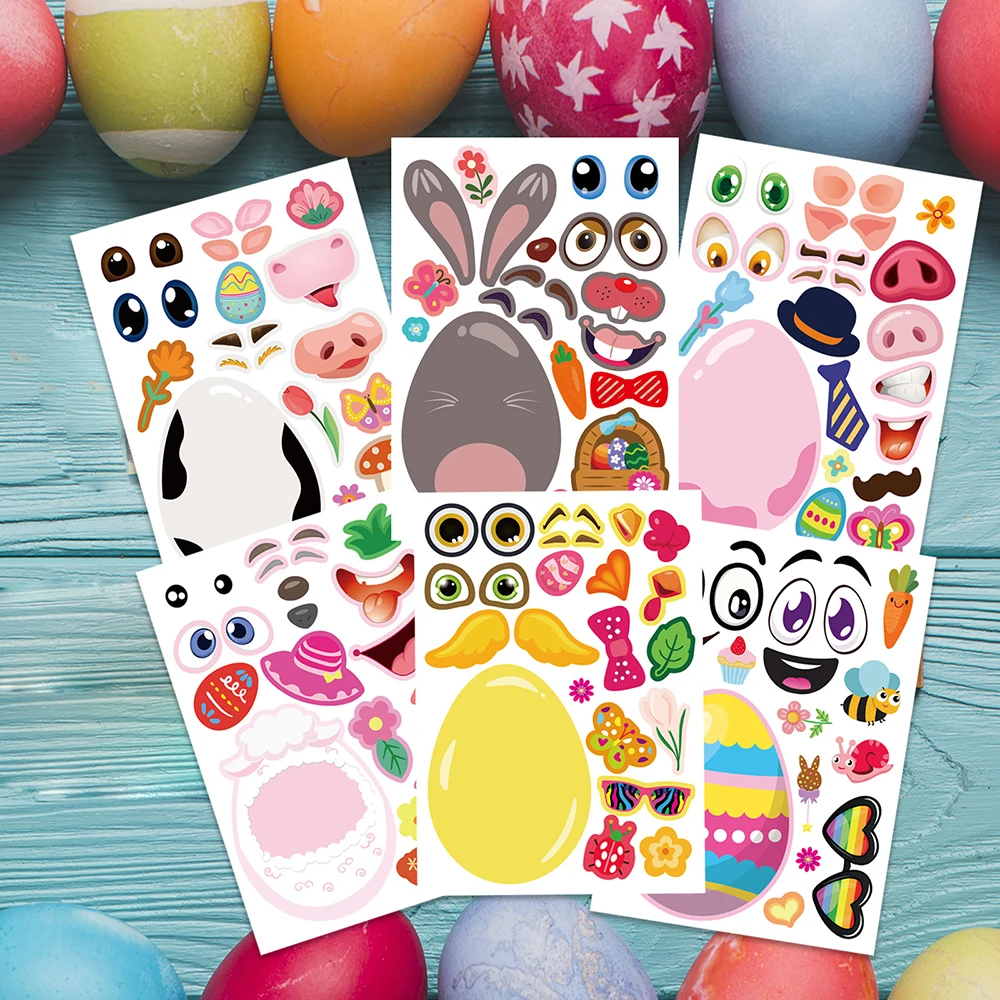 6/12 fogli pasqua Puzzle adesivi gioco bambini crea le tue uova di pasqua agnello pulcino decalcomanie bambini decorazione del partito fai da te Jigsaw Toy