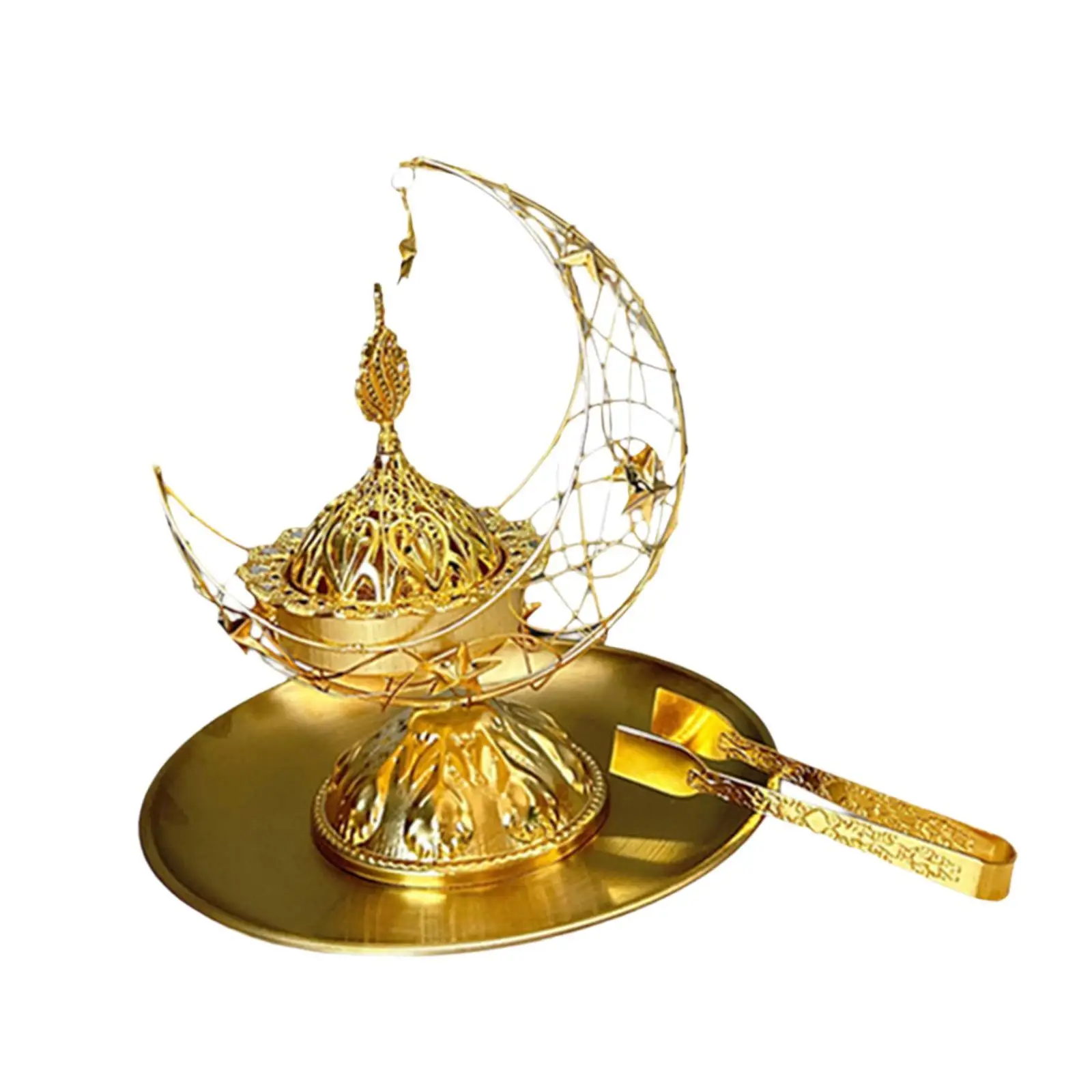 Golden Incense Burner Set with Storage Tray and Tongs Table Centerpiece Diffuser for Meditation Living Room Bedroom Home Office