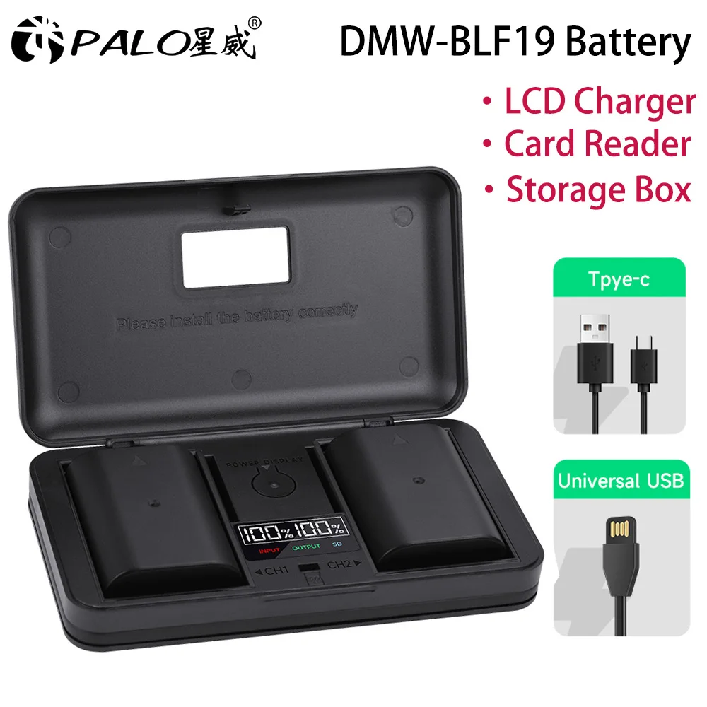 

PALO 2200mAh DMW-BLF19 DMW BLF19E BLF19 Battery For Panasonic Lumix GH3 GH4 GH5 G9 DC-GH5 Batteries + LED USB Dual Charger Case