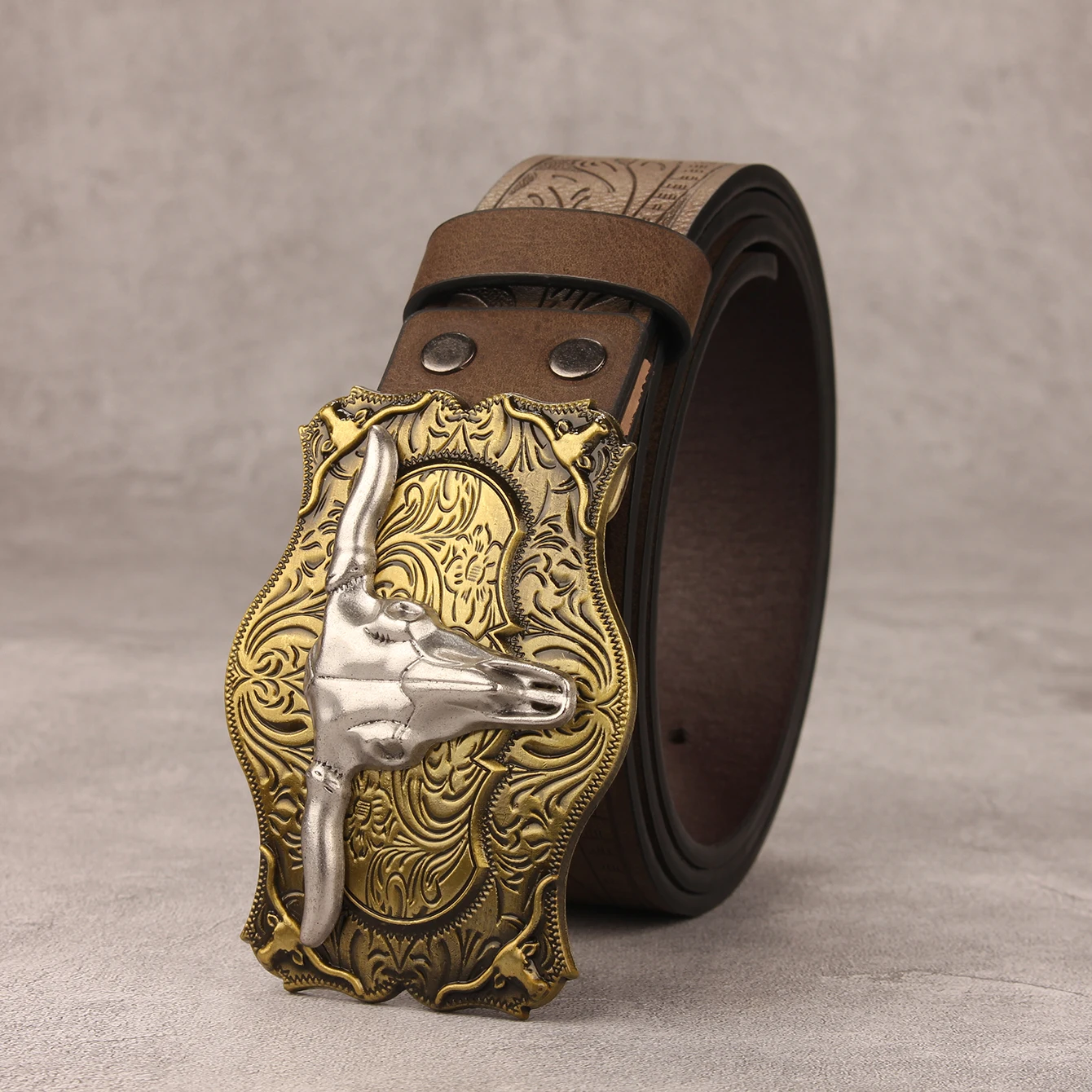 حزام PU من الدنيم الغربي - حزام خصر من قماش الدنيم المنحوت المطبوع المزخرف للرجال