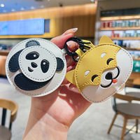 Creative Cartoon Leather Panda Keychain Girl Exquisite Bag Pendant Cute Dog Lion Keychain Car Key Chains for Women