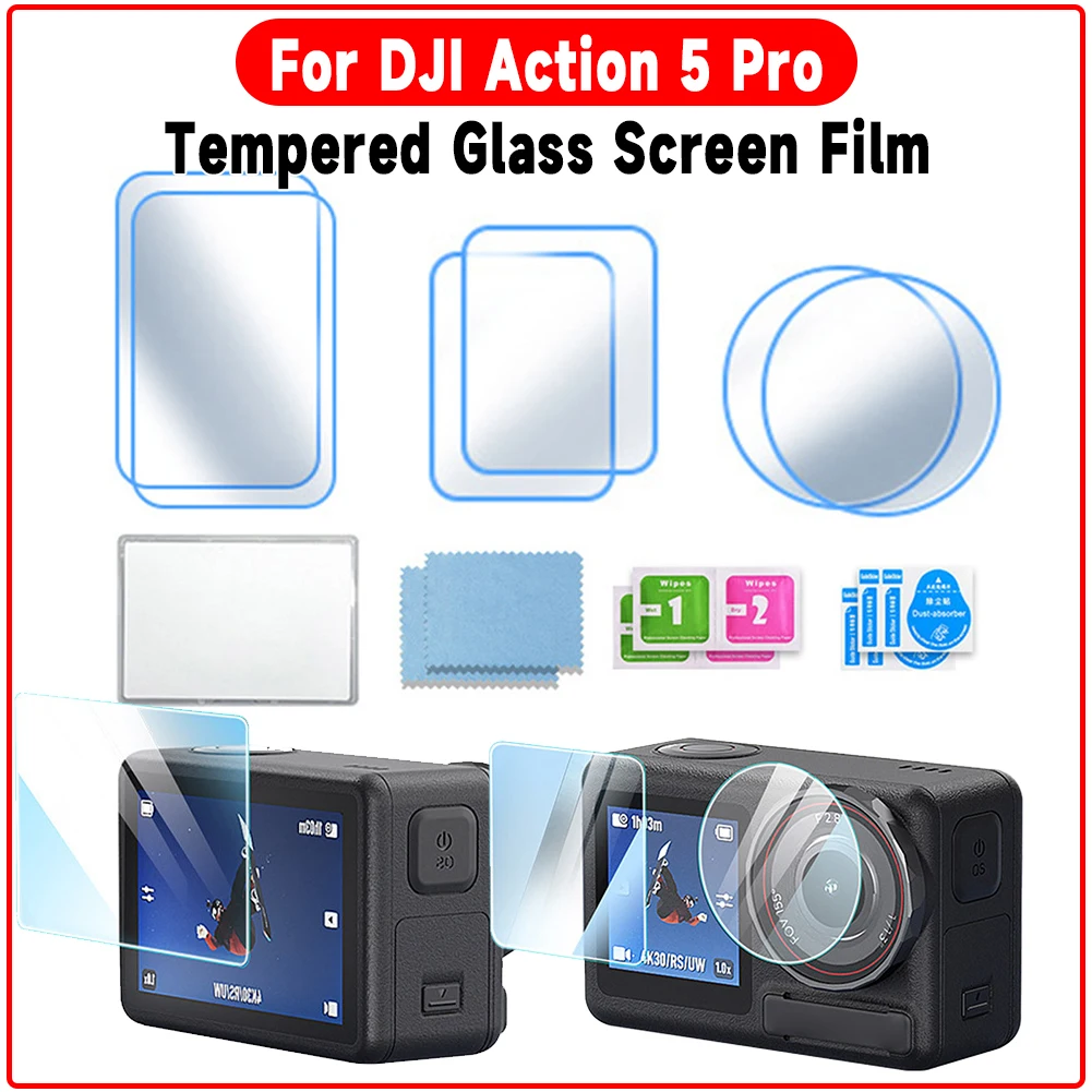 1/2Set Tempered Glass Screen Cover For DJI Osmo Action 5 Pro Camera Lens Screen Protector Film Anti-scratch for DJI Action 5 Pro