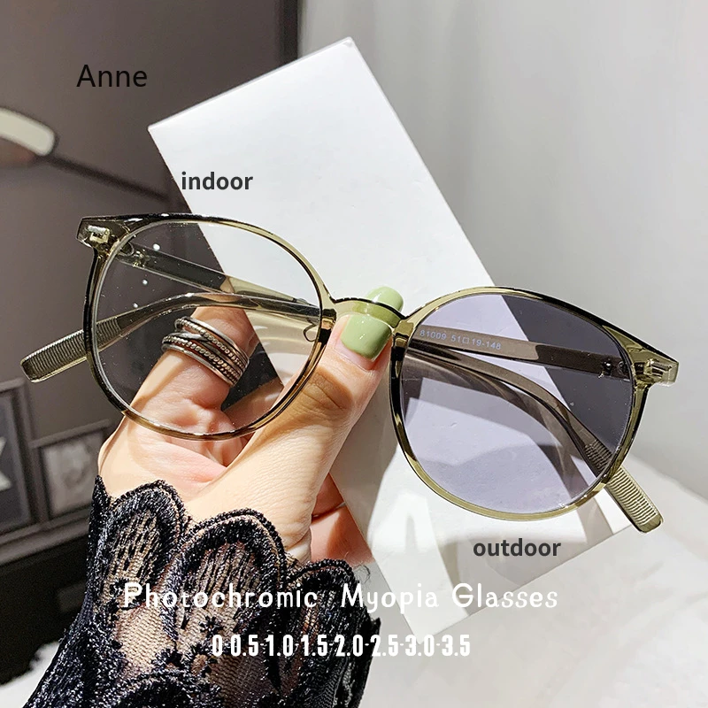 Photochromic  Myopia Glasses New Women Men Round Sun Discolored Presbyopia Eyewear Blue Light Blocking Glasses gafas