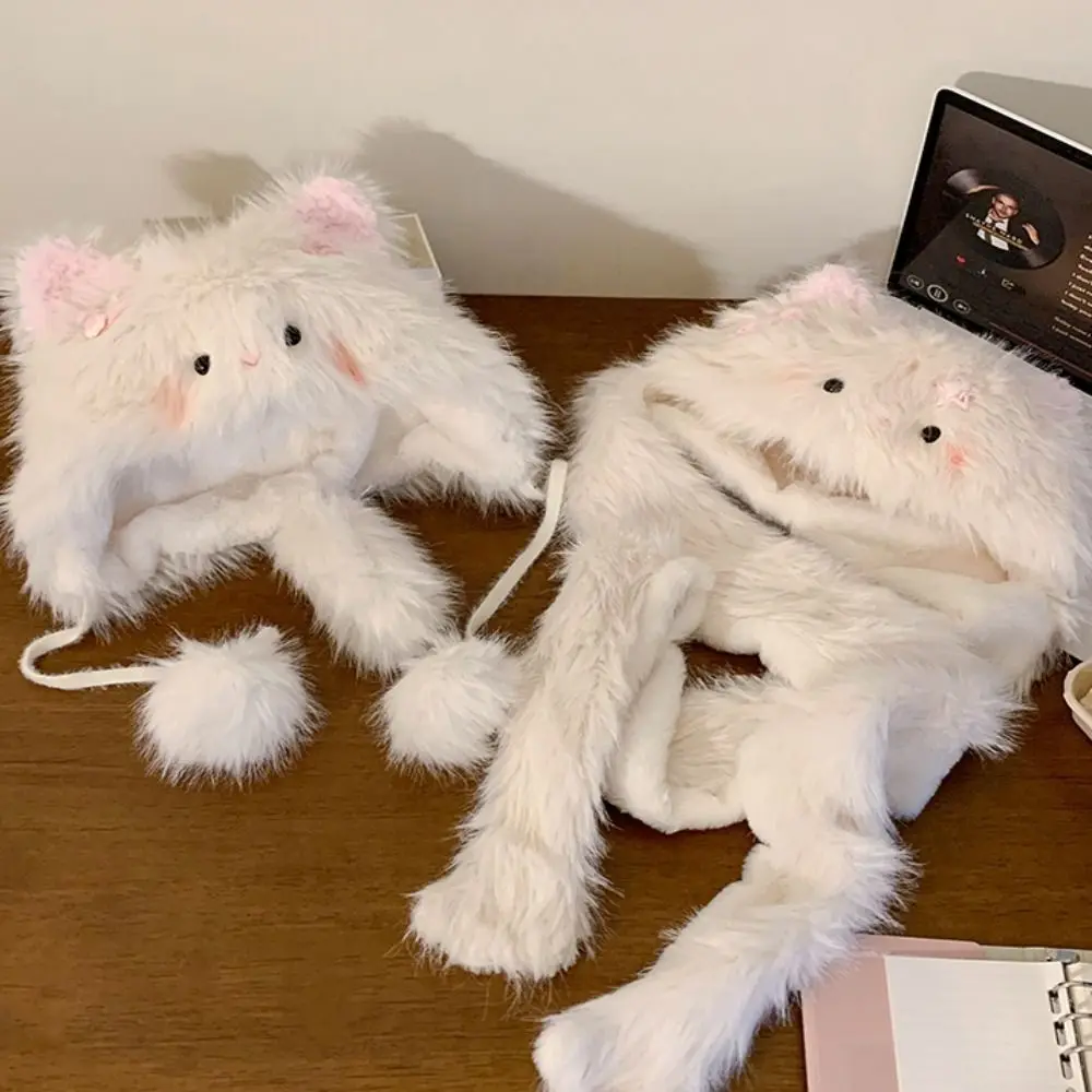 لطيف لينة فو الأرنب الفراء وشاح الكرتون القط يندبروف وشاح سميكة رقيق المتكاملة قبعة وشاح الفتيات هدية #5