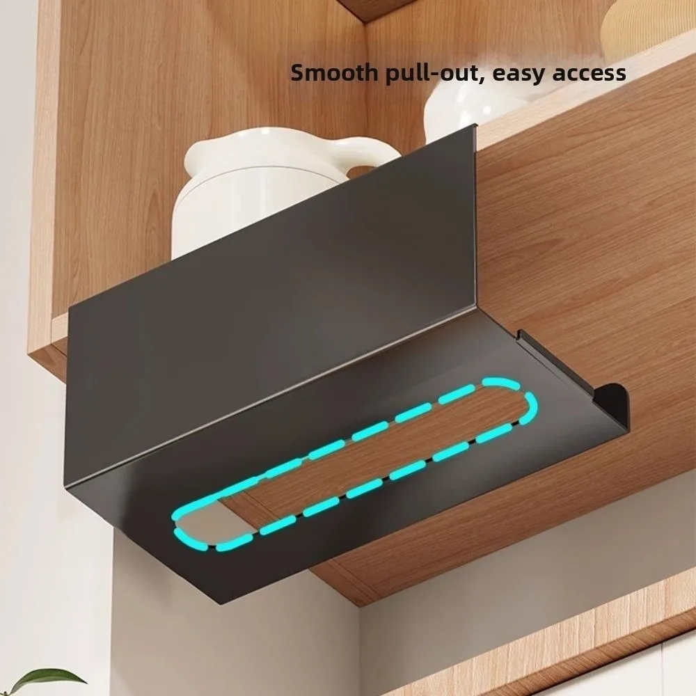 

Punch-Free Hanging Tissue Holder Waterproof Space Saving Napkin Storage Holder Moisture-proof Carbon Steel Paper Towel Rack