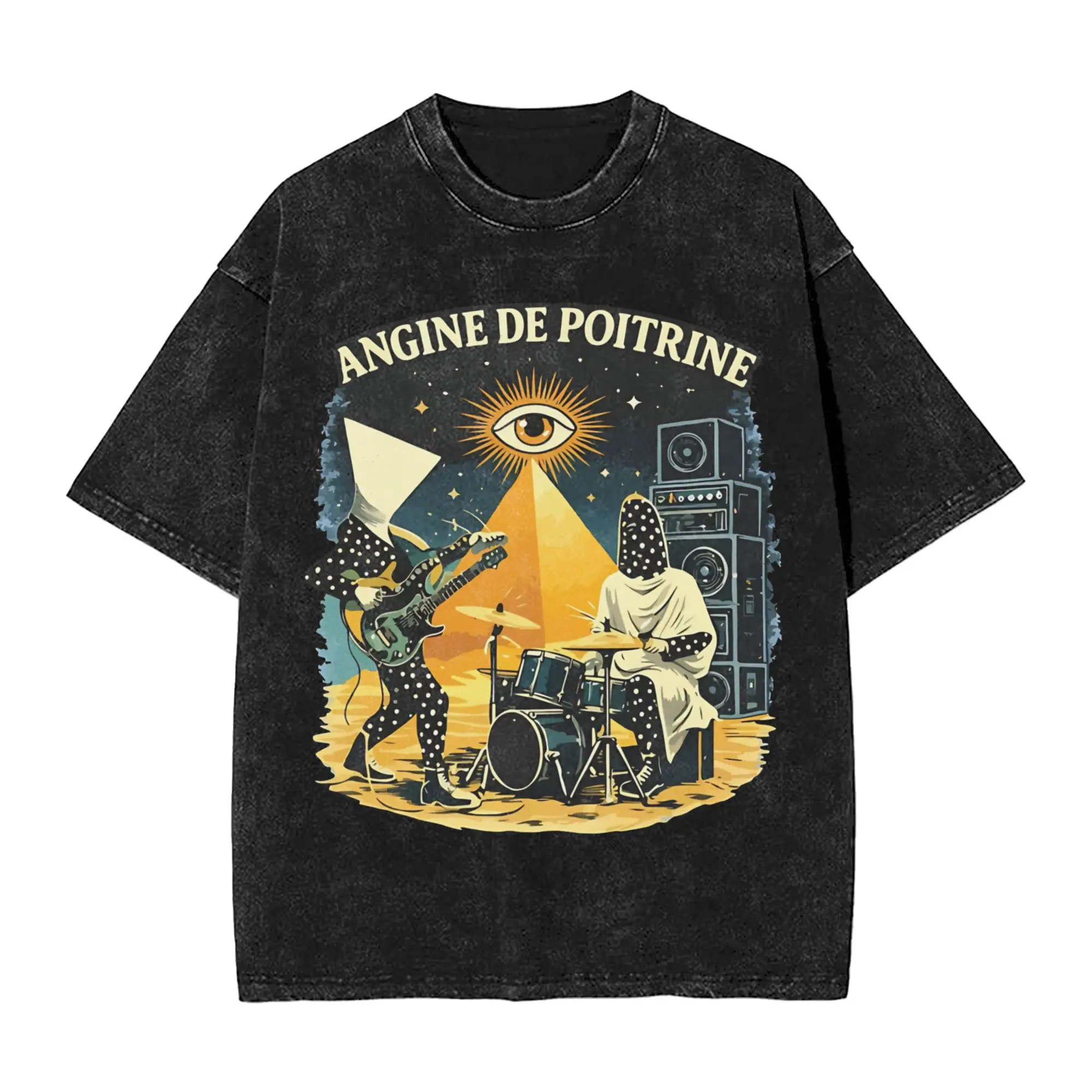 Washed T Shirt Angine De Poitrine Hip Hop Vintage T-Shirts Oversize Retro Indie Band Streetwear Short Sleeve Summer Tee Shirt