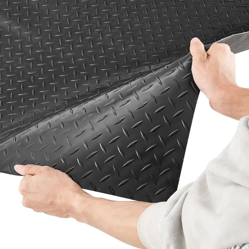 

Garage Floor Roll, 4 x 10 ft Garage Flooring Mat, 2.2 mm Thickened PVC Diamond Plate Floor Protector Mat with Double-sided Tape, Non-Slip, Easy to Clean for Warehouse, Gyms, Trailer, Black