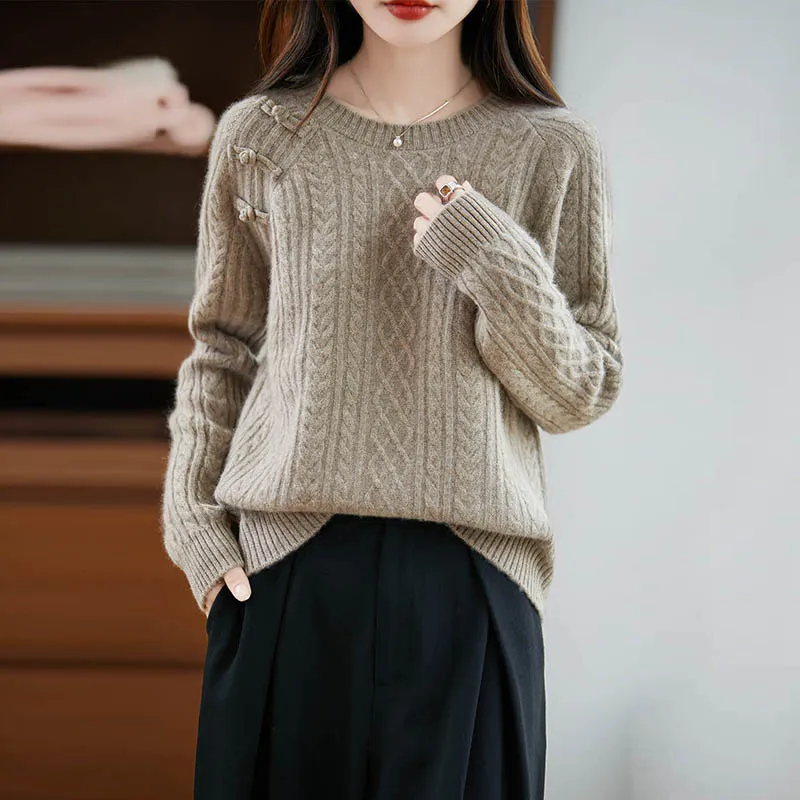 

Fashionable Women Luxury 100% Merino Wool Pullover Solid Color Knit Wide Autumn Winter Skin Friendly Warm Soft Top Clothing