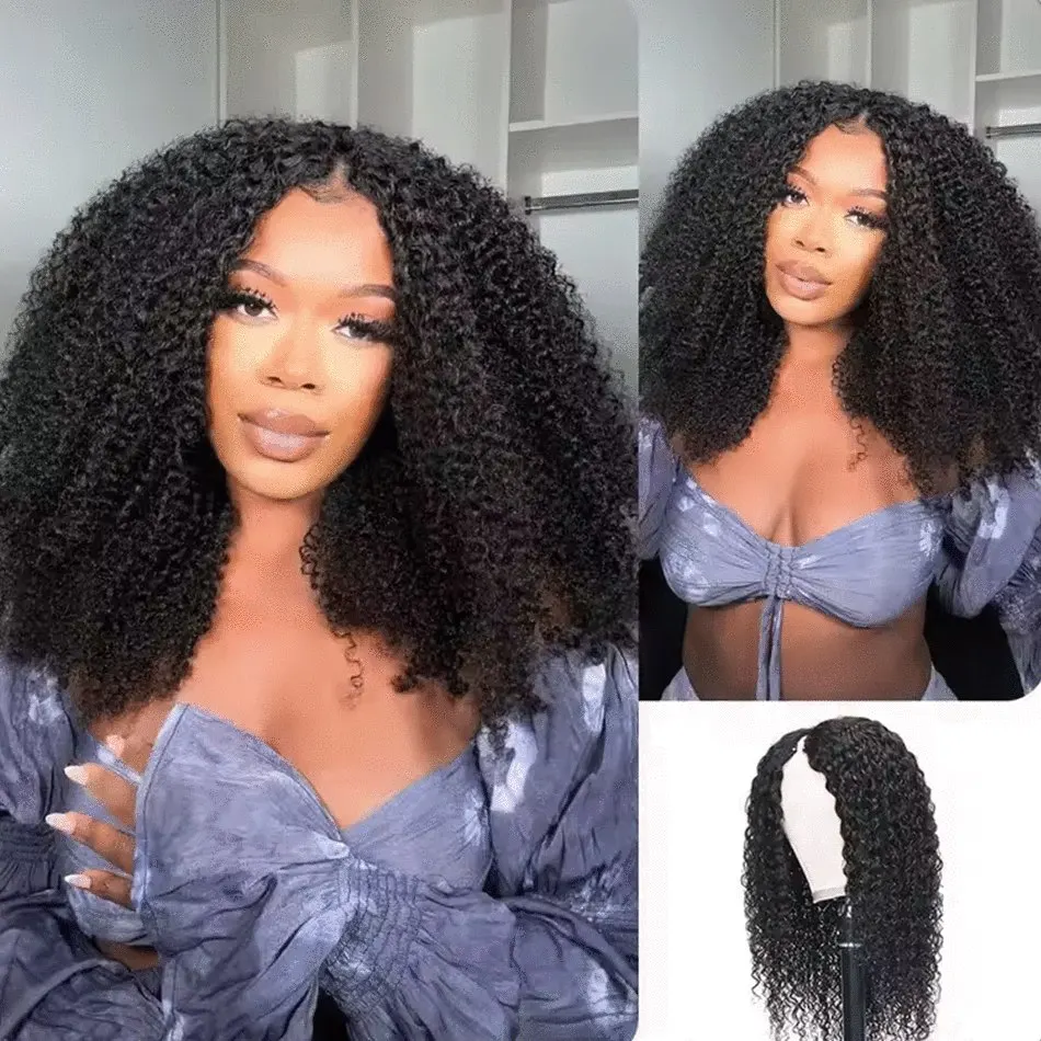 

200 Density 30 36 Inch Glueless Kinky Curly V-Part Wig Human Hair Deep Wave Brazilian Style for Black Women No Leave out Needed