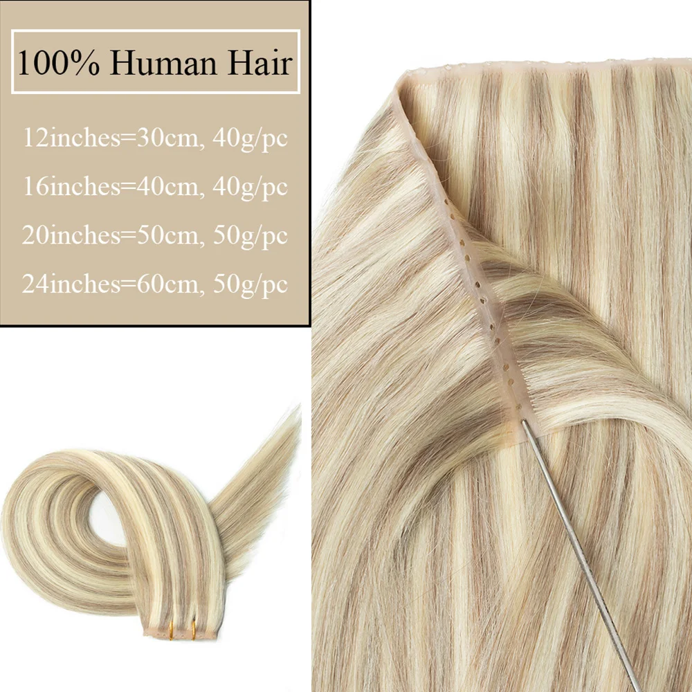 Extensiones de cabello humano Rubio con agujero Invisible, trama de piel recta con doble pestaña, 613 Natural, negro, marrón, XO Hole, extensión de trama