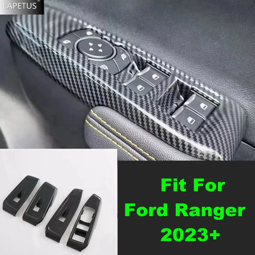 

4pcs For Ford Ranger 2023 2024 Car Accessories ABS Car Door Window Lift Switch Button Decoration Cover Trim Carbon Fiber Look