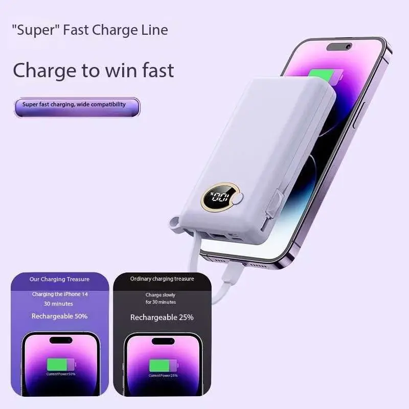 Fast Charging Power Bank 10000mAh Large Capacity Spare Battery Portable Charger Power Banks External Batteries Built USB C Cable