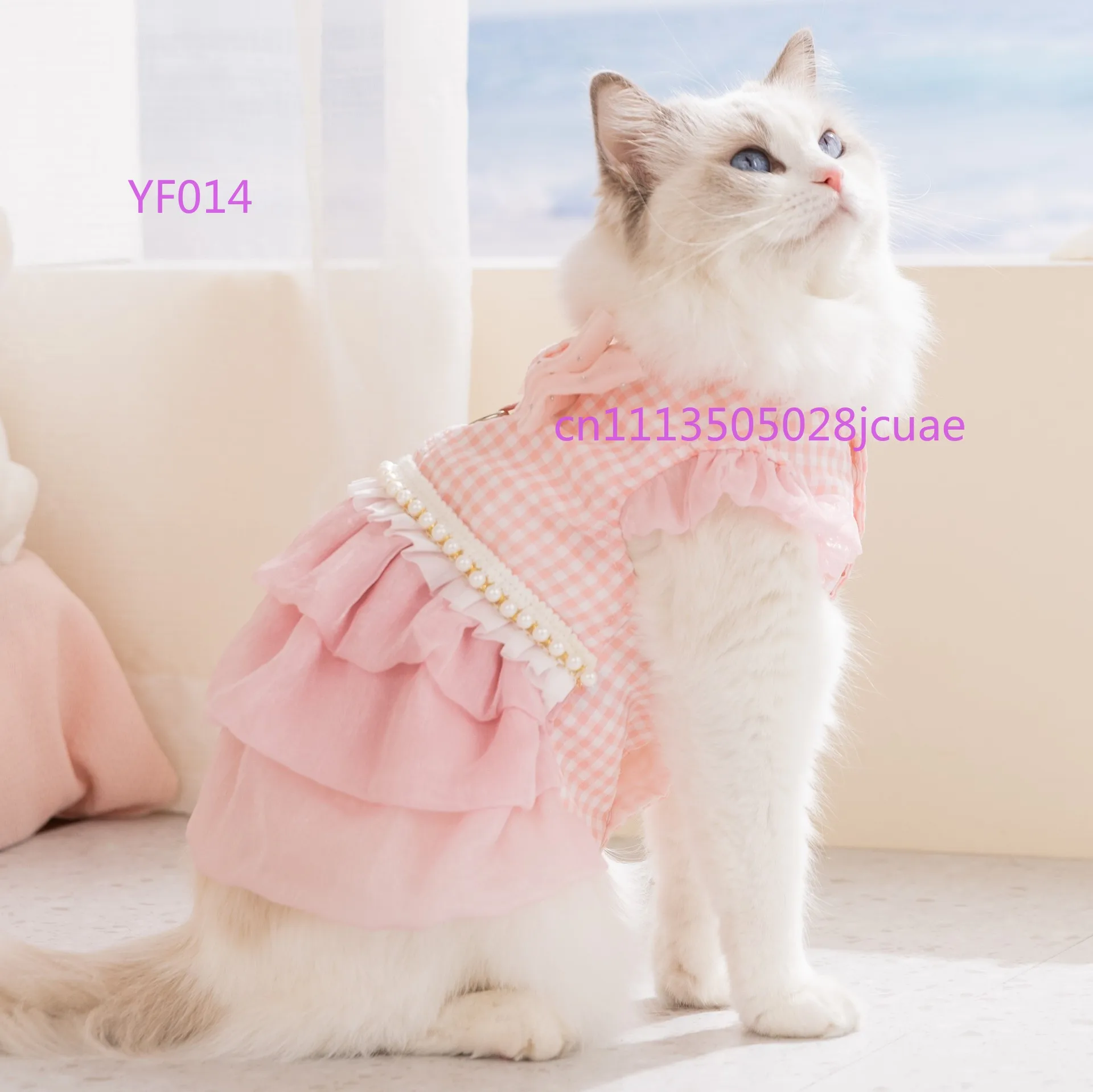 Spring Summer Cat Princess Dress Bow Thin Breathable Skirt For Kitten